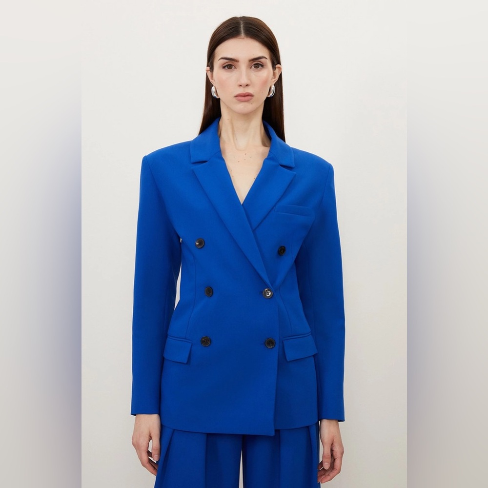 Karen Millen Clean Tailored Double Breasted Blazer (US 2, Blue)